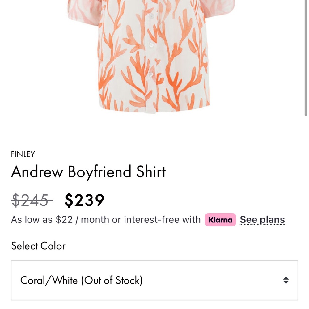 Finley Coral and White Leaf Pattern Shirt - Picture 2 of 5